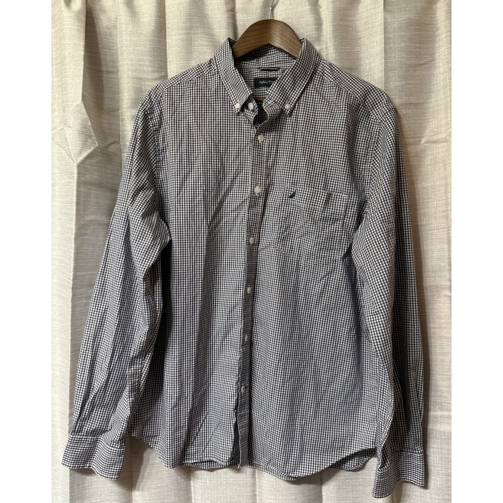 EUC Nautica Mens Button Down Shirt Long Sleeve XL Blue Burgandy Plaid